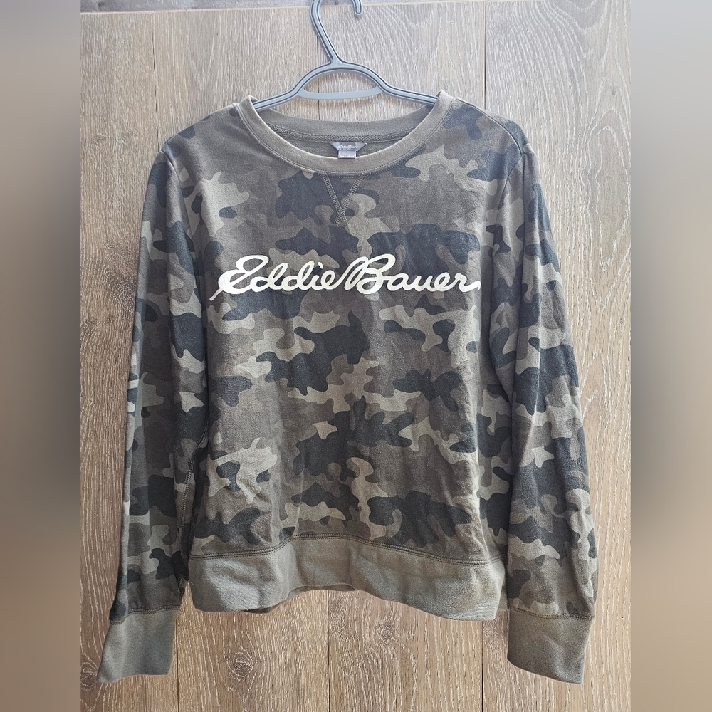 Eddie Bauer Camouflage Camo Crewneck Sweater Medium
